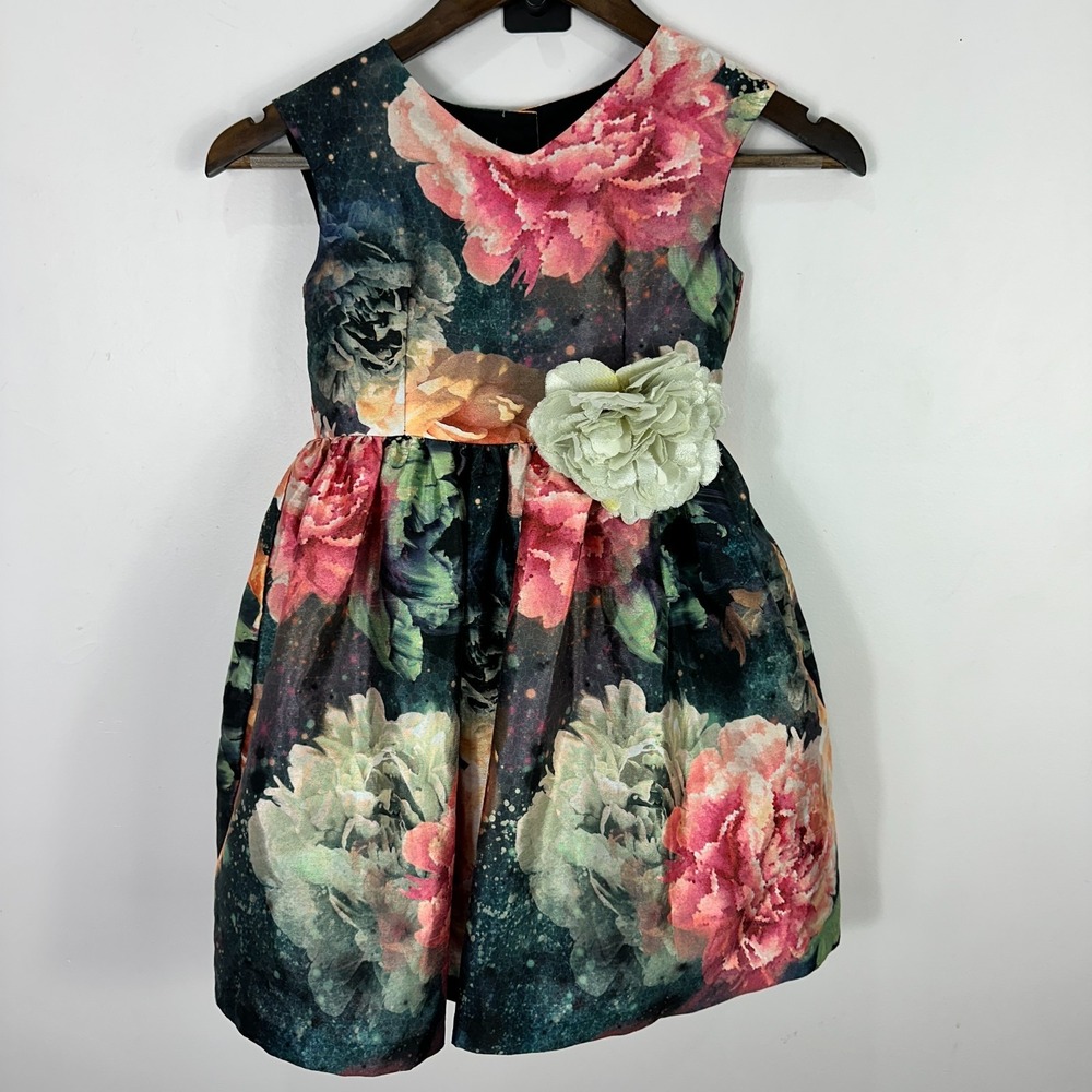 Pippa & Julie Floral Party Dress Girls Size 6 Multicolor Sleeveless Formal Bow